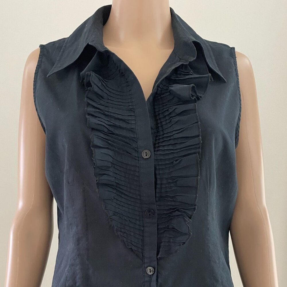 Oscar An Oscar de la Renta Co. Cotton Black Button Ruffle Accent Sleeveless Sz L